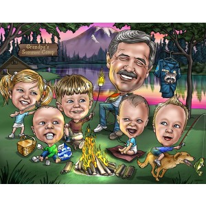 father's day grandfather camping kids caricatures
