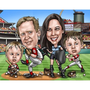 mother's father's day family baseball team caricatures