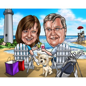 mother's father's day gift beach golf caricatures