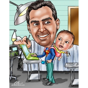 gift male nurse caricature superman with baby