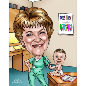 caricature pediatric woman nurse baby
