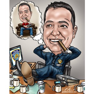gift caricature police officer desk cigar gaming coffee