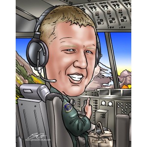 air force pilot flying plane - retirement caricature