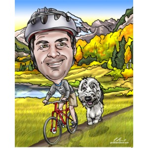 mountain bike caricature nature dog trail gift
