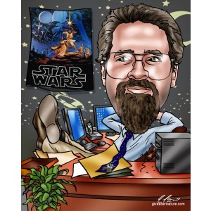 caricature teacher star wars desk
