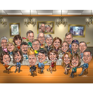 corporate team caricatures banquet table