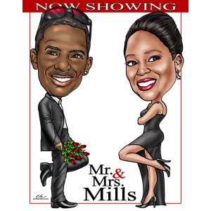 wedding caricature mr & mrs smith movie poster
