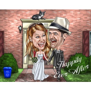 wedding happily ever after cat caricature gift