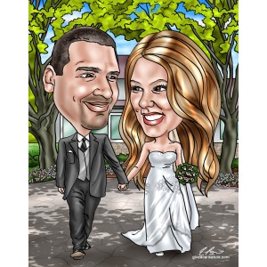 caricature gift wedding couple hand in hand