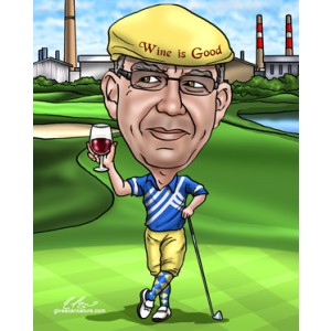 gift caricature golf wine glass in hand