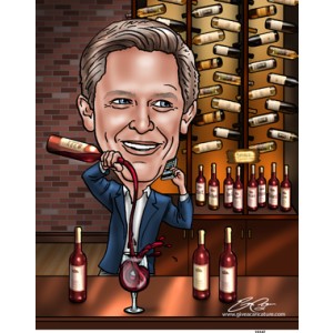 caricature wine bar splashing wine in glass