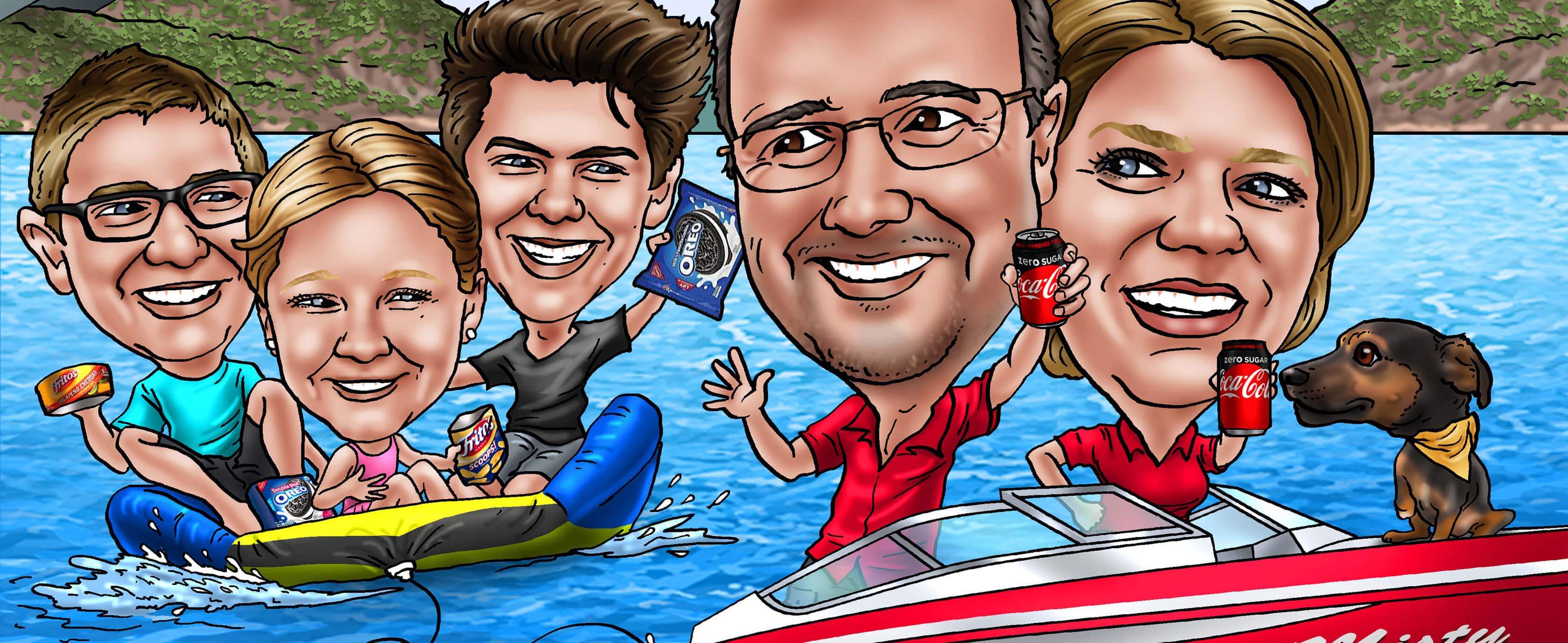 Family boat caricature