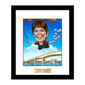 frame doctor skydiving blowing papers caricature