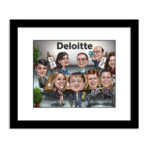 framed corporate group caricature conference room