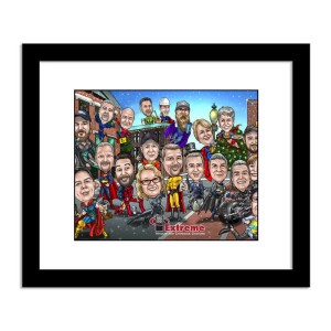 framed caricatures corporate team superheroes