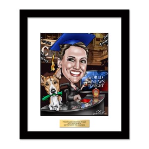 framed gift tv newscast caricatures graduate