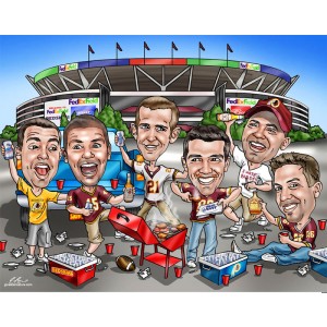 caricatures groomsmen tailgate party stadium