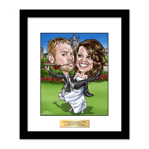 framed gift caricature bride carrying groom twist