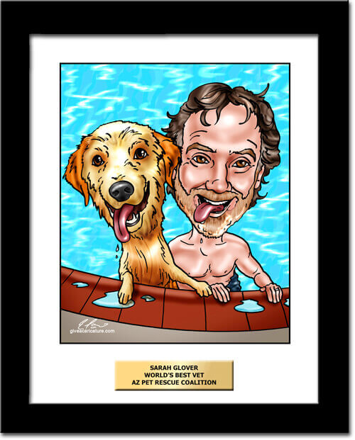 birthday gift for him showing man with dog in pool