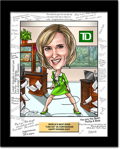 caricature of woman boss with whip framed gift