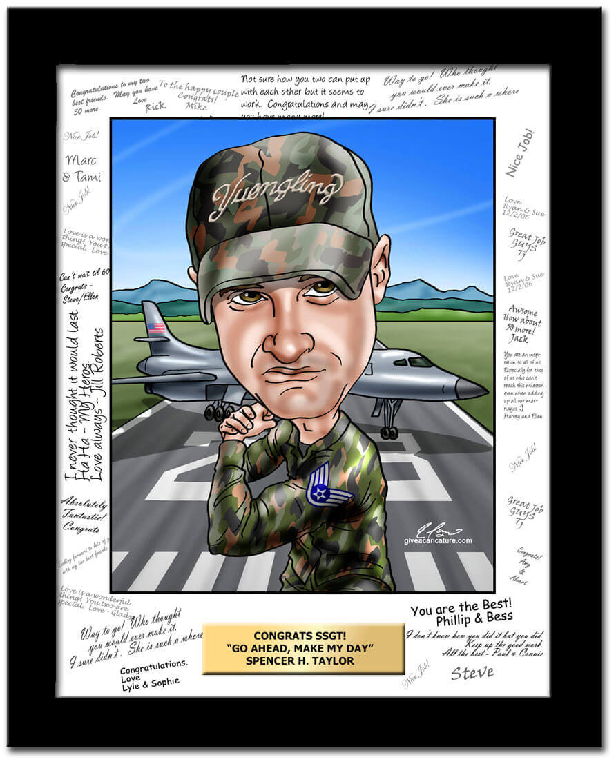 air force retirement gift caricature - pilot posing